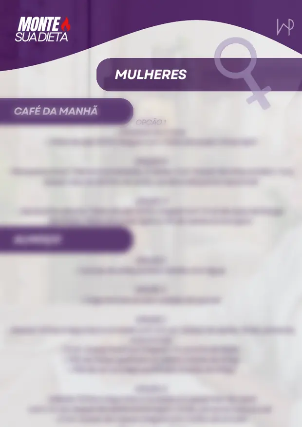 Página do guia com cardápio modelo de emagrecimento para mulheres