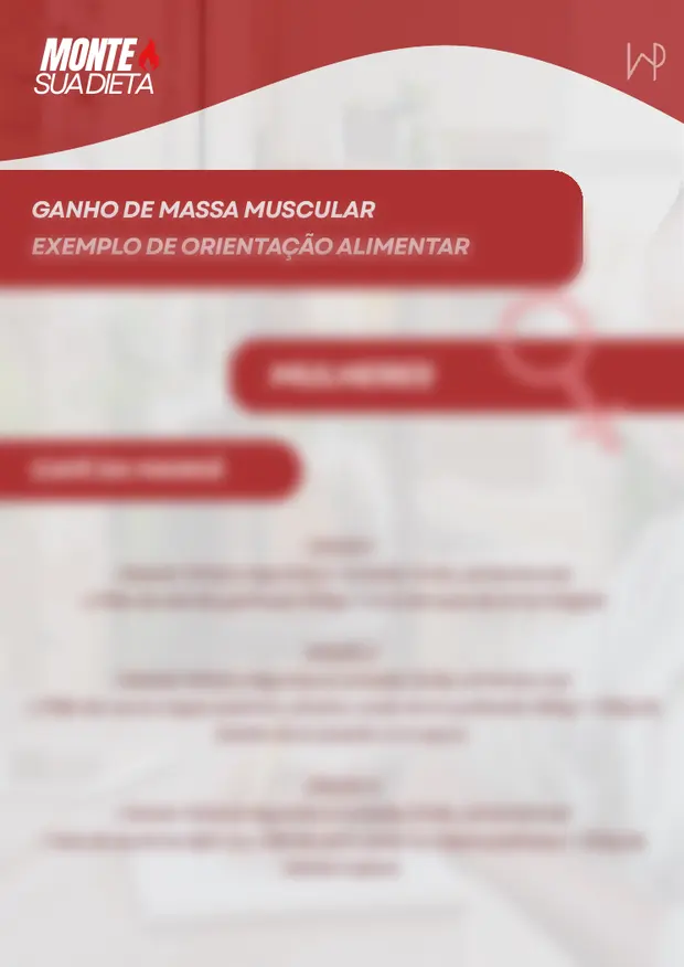 Página do guia com cardápio modelo de ganho de massa muscular